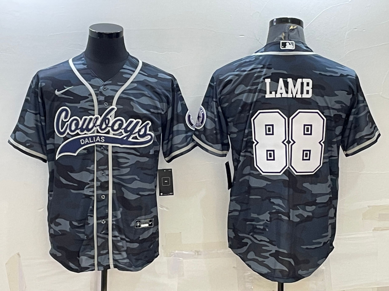 Men's Dallas Cowboys #88 CeeDee Lamb Grey Camo With Patch Cool Base Stitched Baseball Jersey